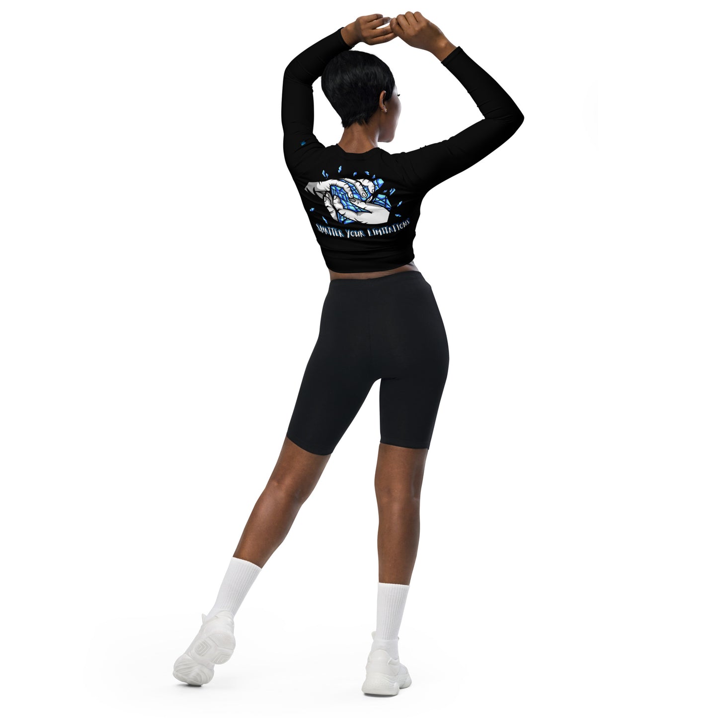 "Shatter Your Limitations" long-sleeve crop top - Apply Pressure Fitness